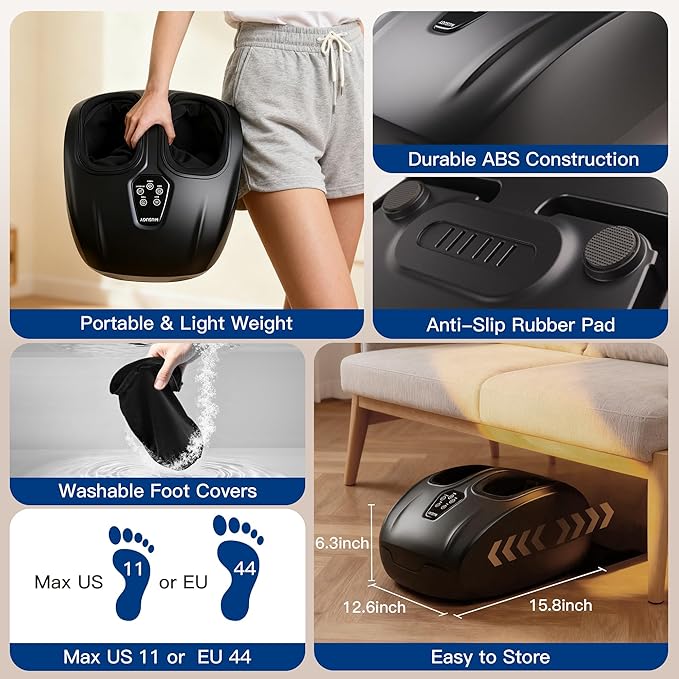 Foot Massager Machine with Heat : Deep Kneading Shiatsu Foot Massager with Vibration & Compression for Plantar Fasciitis & Neuropathy - for Women & Men,Relax for Office Home Use