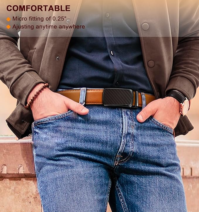 BULLIANT Men's Ratchet Belt 2 Pack-Click Leather Belt Adjustable for Men Gift 1 3/8-Cut for Perfect Fit