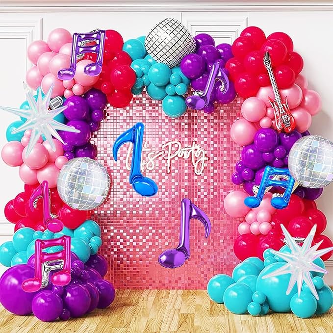 11 Pcs K-pop Music Balloons Kit Pink Purple Music Note, Disco Ball, Explosion Star Balloon for Singer Fans Party/Concert Karaoke/Kpop Birthday/Demon Korean Idol/Rock & Pop Theme Decor