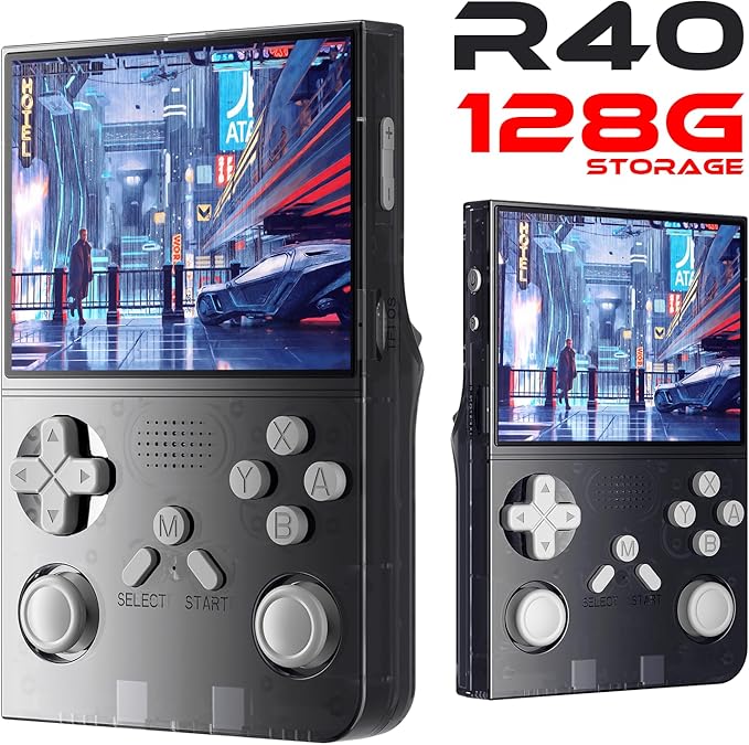 R40 Retro Handheld Game Console - 128GB with 25K+ Games, 3.5 Inch IPS Screen, 3000mAh Battery, Type-C, Reverse Charging, Portable Arcade Video Gaming Console Black Color