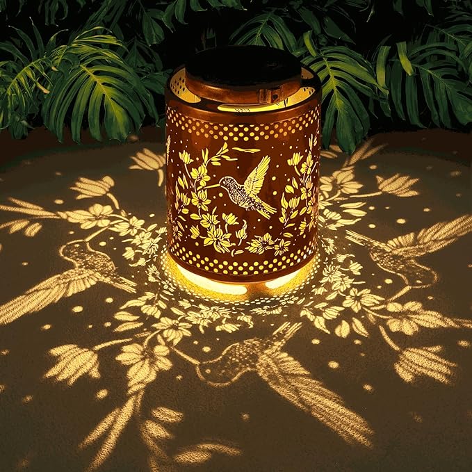 Hummingbird Solar Lanterns Garden Decor Birthday Gifts for Women Mon Grandma Metal Hanging Solar Lights Waterproof Outdoor Decoration for Outside LED Lanterns for Yard Patio Lawn Pathway Landscape