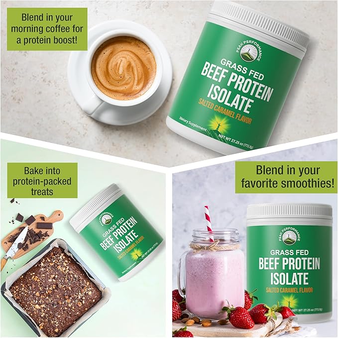Grass Fed Beef Protein Powder - Lactose Free Great Tasting Beef Protein Isolate. Complete Animal Based Non Dairy Paleo Carnivore Supplement for Prime Muscle Building. No Whey. Salted Caramel Flavor