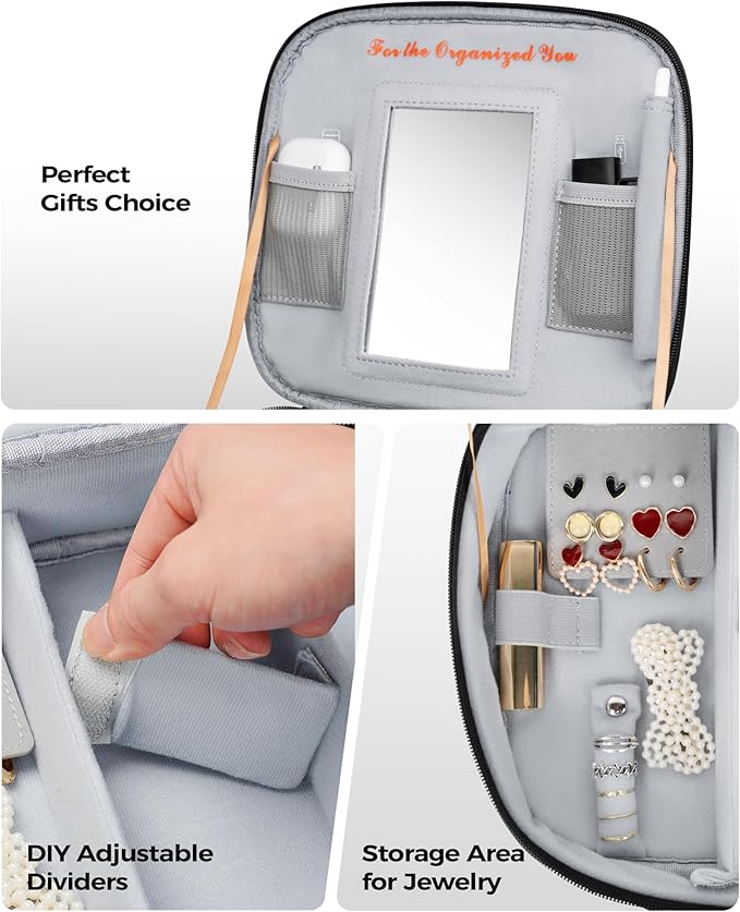 MATEIN Fireproof Travel Electronic Organizer for Women, 2-in-1 Tech Cable Organizer Pouch & Makeup Bag with Mirror, Water Resistant Portable Storage for Cosmetics, Charger, Electronics Accessories