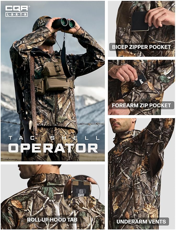 CQR Men's Tactical Softshell Jacket, Winter Warm Fleece Lined Coat, Water Resistant Outdoor Hunting Hiking Rain Windbreaker