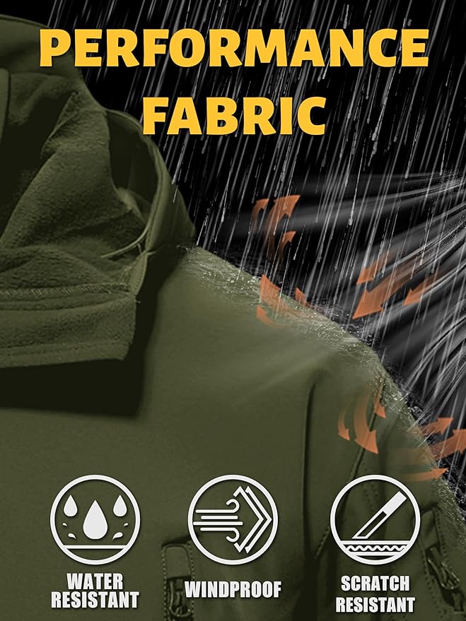 TACVASEN Men's Special Ops Military Tactical Soft Shell Winter Warm Fleece Lined Jacket Rain Hood Coat Hiking Snowboard