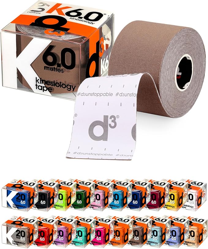 d3 K6.0 Kinesiology Tape - 2in x 20ft Light Brown (1 Roll) Latex-Free Hypoallergenic Joint Muscle Sports Medical Injury Support