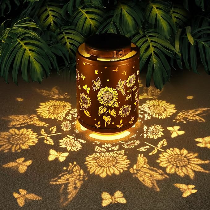 Solar Outdoor Lanterns, Butterflies Garden Decor LED Light Hanging Waterproof Metal Lanterns for Patio, Pathway, Yard