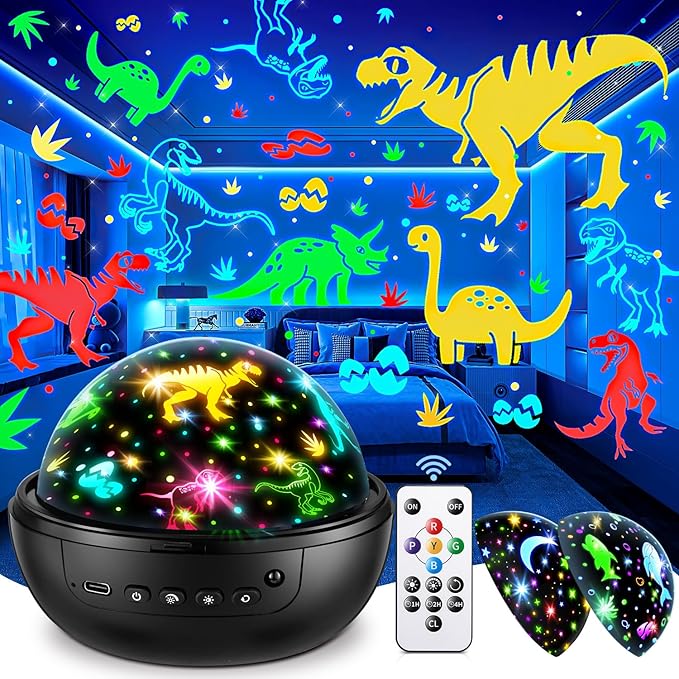 PIKOY Dinosaur Toys for Kids 3-8 | 3D Films & 31 Colors & & 360° Rotate & Timer | Dinosaur Night Light Projector Toys for 2-10 Year Old Boys Room Decor Gift for Boys Jurassic World Jurassic Park Toys