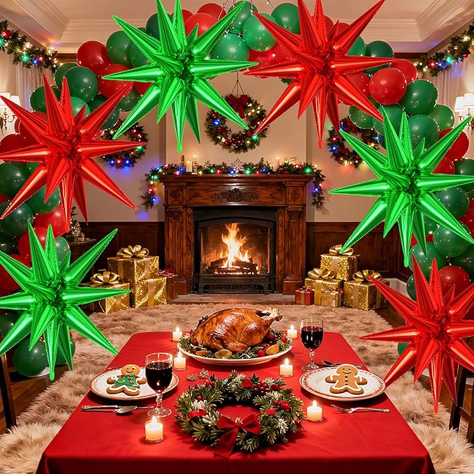 6PCS Star Balloons, 22 Inch Large Green Red Star Balloon Foil Balloons Christmas Party Balloon for Birthday Christmas Graduation Wedding Anniversary Party Backdrops Decorations