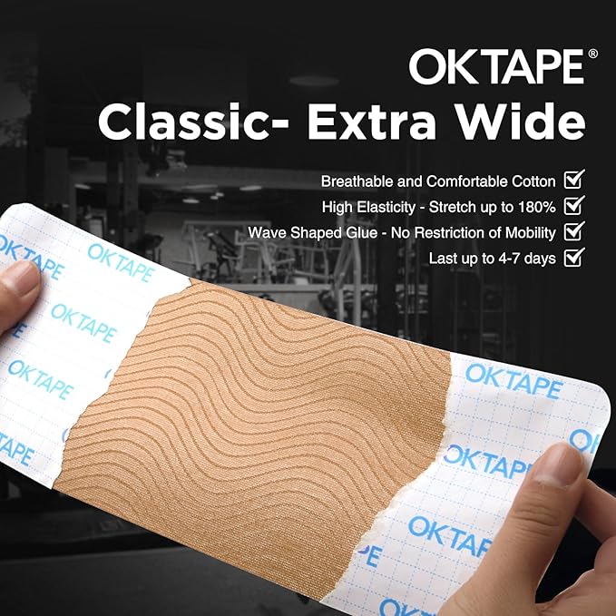 OK TAPE Extra Wide Kinesiology Tape, Precut K Tape Strips, Elastic Physical Therapy Athletic Tape for Pain Relief & Joint Support | Back, Shoulder, Knee (4" x 10" - 10Pcs) Pink
