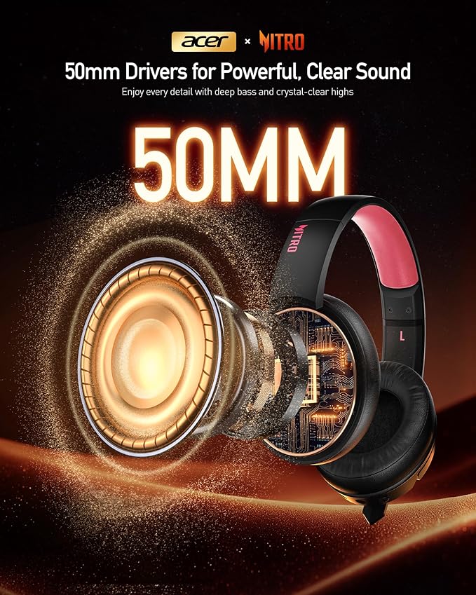 acer Wireless Gaming Headset, PS5 Headset with 2.4GHz for Ps5, Ps4, PC, Switch, Bluetooth 5.3 + 100Hrs Gaming Headphones with Noise Canceling Mic for Laptop, Mobile, Mac, 50mm Drivers (Blackpink)