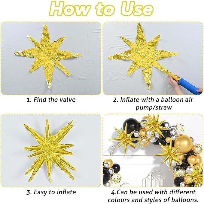 6PCS Gold Star Balloons, 22Inch Large Gold Star Balloon Foil Balloons Party Balloon for Birthday Graduation Wedding Anniversary NewYear Party Decorations