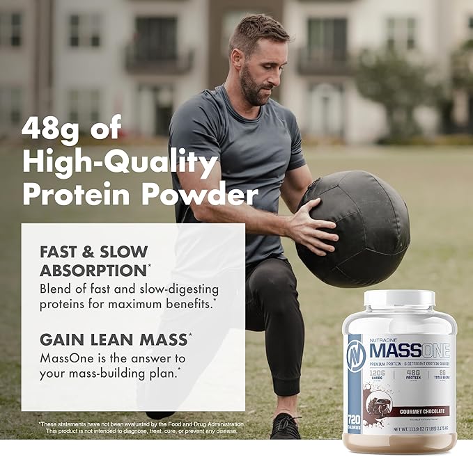 NutraOne Massone Mass Gainer Protein Powder Gain Weight Protein Meal Replacement (Gourmet Chocolate - 7 lbs.)