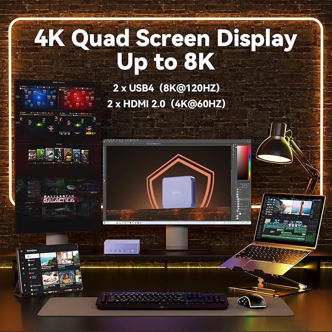 GEEKOM AX8 Max Mini PC with AMD Ryzen 7 8745HS Dual 2.5GbE LAN Port(Beat Ryzen 7 H255)| 32GB DDR5, 1TB NVMe SSD | Radeon 780M, USB4.0(40Gbps), Quad Display| Win11 Pro for Gaming,Office,Video Editing