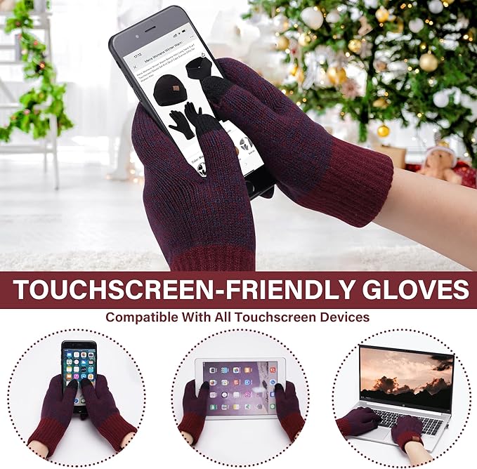 FZ FANTASTIC ZONE Mens Winter Knit Hat Beanie Long Neck Scarf Touchscreen Gloves Set Fleece Skull Caps Gifts for Men Women