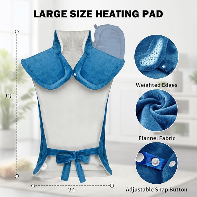 Heating Pad for Neck Shoulder and Back, Valentines Day Gifts for Her Him, Birthday Gift for Women Men Mom, Deeper Pain Relief,Large Weighted Heat Pad, FSA Eligible HSA Approved, ETL Certified, Blue