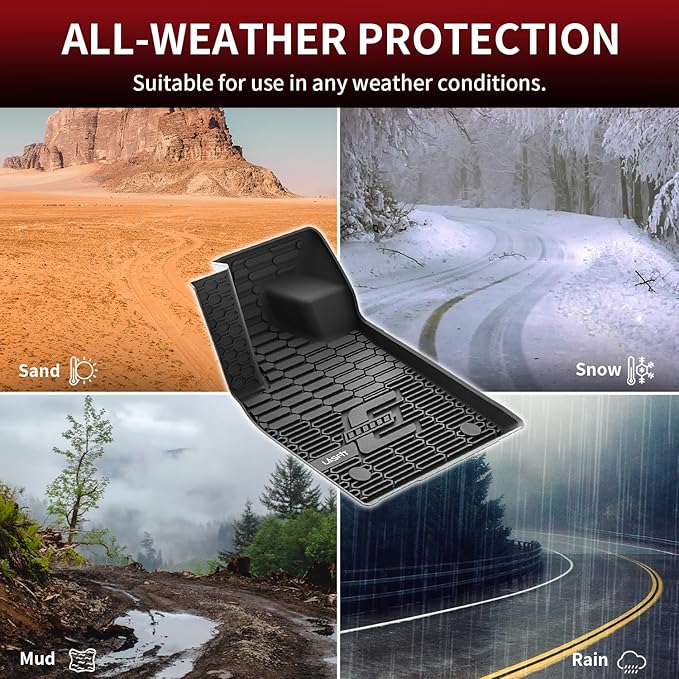 LASFIT Floor Mats for Ford Mustang Mach-E 2021-2025 TPE All Weather Protector Car Liners, 1st & 2nd Row, 3pcs Black