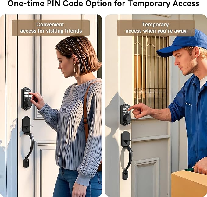 Fingerprint Door Lock Set, Keyless Entry Door Lock, Front Handle Set, Electronic Keypad Deadbolt with 2 Keys, Auto-Locking, One-time Codes, Easy to Install (Black, Fingerprint)