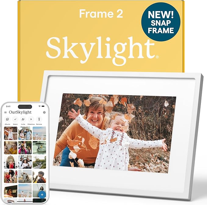 Skylight Digital Picture Frame 2 – 10" Full HD Wi-Fi Touch Screen, 16GB Digital Photo Frame, Load Photos & Videos Directly from Phone, Anti-Glare – Ideal for Personalized Gifting, Classic White