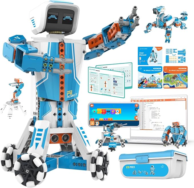 WhalesBot E9 Pro Coding Robot Building Kit with 12 Servo Motor Joints for Kids Ages 12-18, Learn Scratch & Python Programming, STEM Educational Engineering Science Toys for Teen Boys & Girls