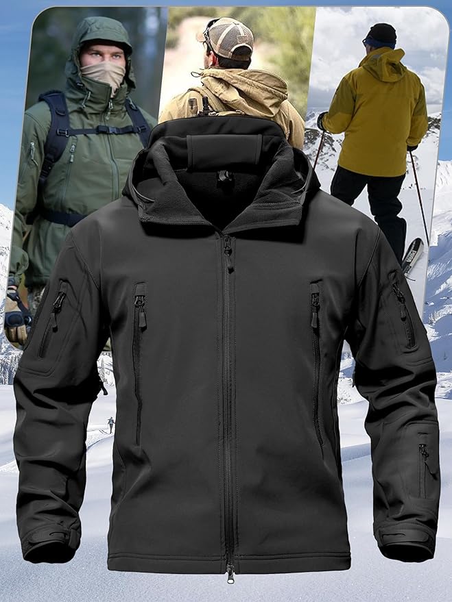 TACVASEN Men's Special Ops Military Tactical Soft Shell Winter Warm Fleece Lined Jacket Rain Hood Coat Hiking Snowboard