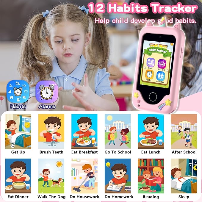 Kids Phone for Girls Boys, Touchscreen Toddler Smartphone Learning Toy, 3-10 Year Old Christmas Birthday Gift, Play Cell Phone With Camera, Games, Music, 8GB Card