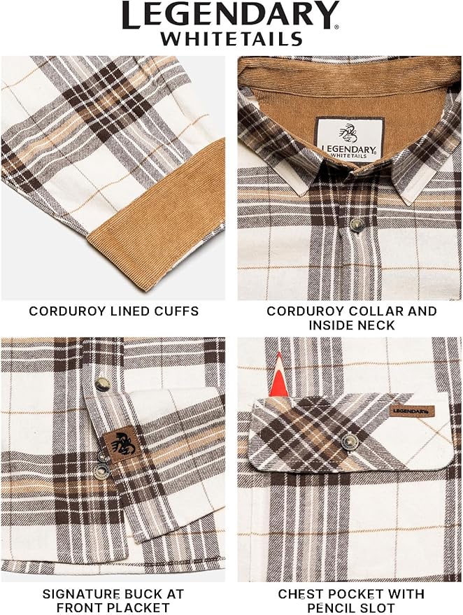 Legendary Whitetails Men's Flannel Shirt Long Sleeve Button Down 100% Cotton