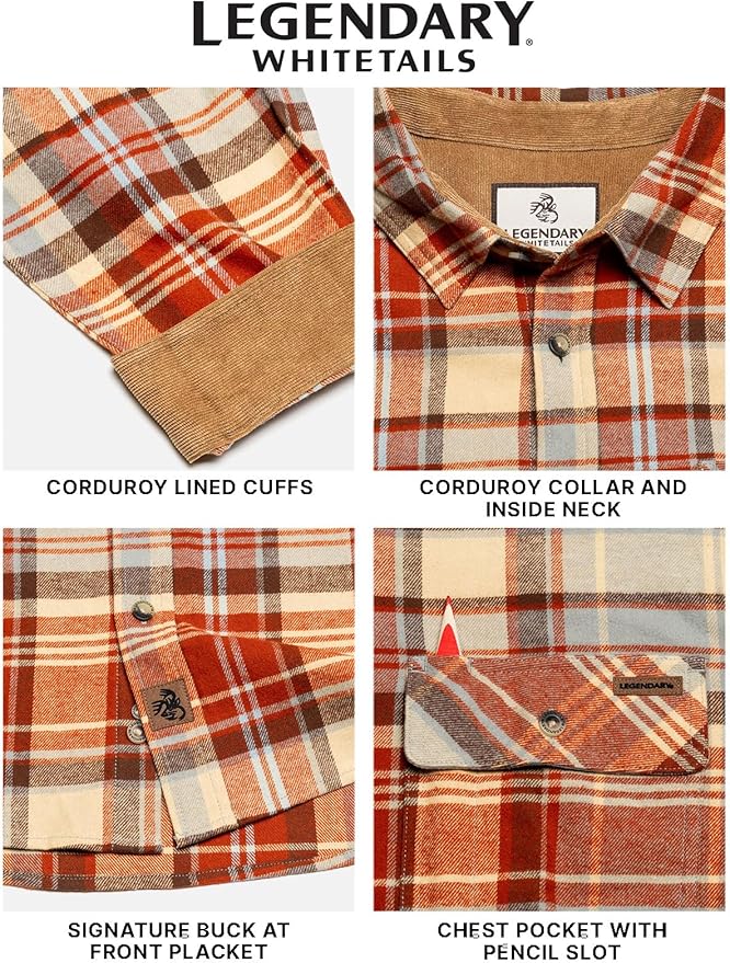 Legendary Whitetails Men's Flannel Shirt Long Sleeve Button Down 100% Cotton