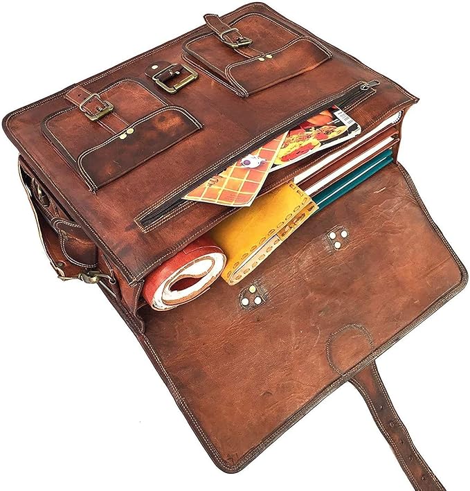 Cuero DHK 16 Inch Vintage Handmade Leather Messenger Bag Laptop Briefcase Computer Satchel Bag for Men & Women (16 Inch Medium)