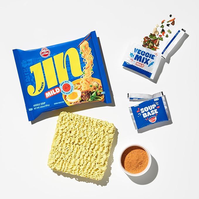 OTOKI Jin Ramen MILD, BTS Jin & JIN RAMEN edition without BTS Jin Sticker, Authentic Korean Instant Noodles, Rich and Savory Beef Broth, Quick and Easy Meal 4.23 oz x 18 Pack (1 Box) (PACK OF 18, MILD)
