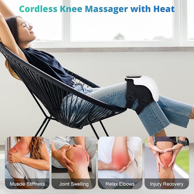Medcursor Knee Massager, Cordless Heated Knee Massager with 3 Heating Levels, 3 Vibration Modes, LED Screen & Adjustable Straps, Massage with Heat for Relief, Ideal Gift for Men, Women