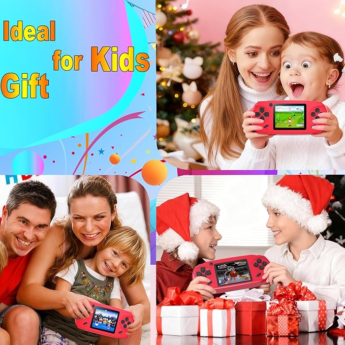 16 Bit Handheld Games for Kids Adults 3.0'' Large Screen Preloaded 100 HD Classic Retro Video Games USB Rechargeable Seniors Electronic Game Player Birthday Xmas Present (Red)