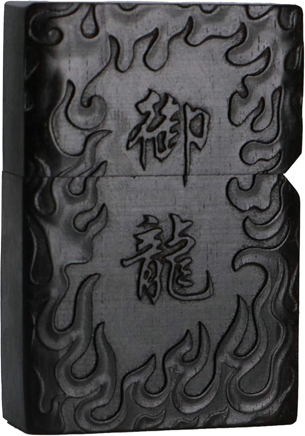 Natural Ebony Black Wood Carved Lighter Shell Box for Zippo Module (Dragon 1#)