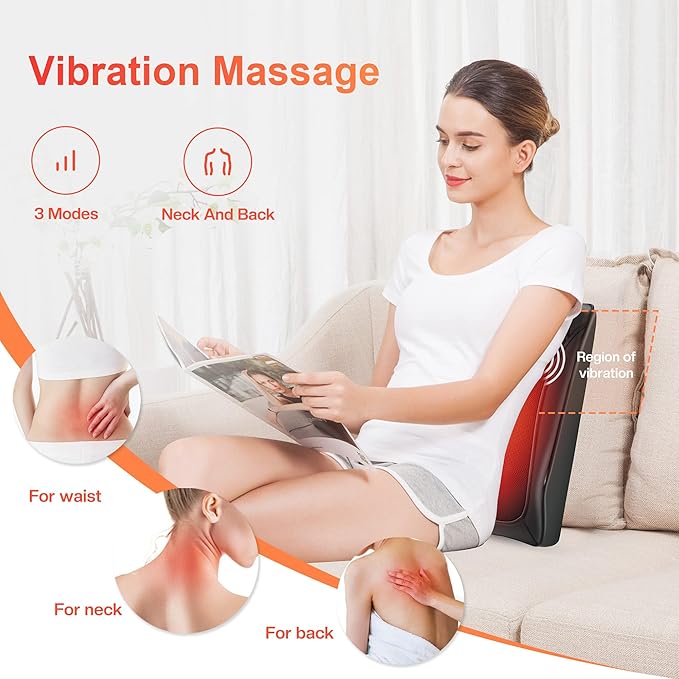 COMFIER Back Massager with Heat, Deep Tissue Shiatsu Neck and Back Massager for Pain Relief, Chair Use Massager Pillow with Adjustable Flap, White Elephant Gift for Women Men