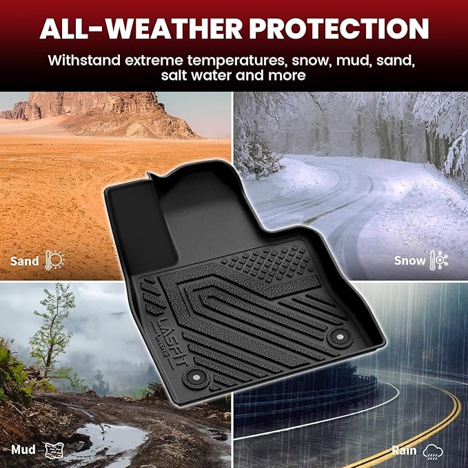 LASFIT Floor Mats & Cargo with Backrest Mat for Ford Explorer 2020-2021 6 Passenger, Custom Fit All Weather Protector TPE Easy Clean Floor Liners, 5pcs Full Set Black