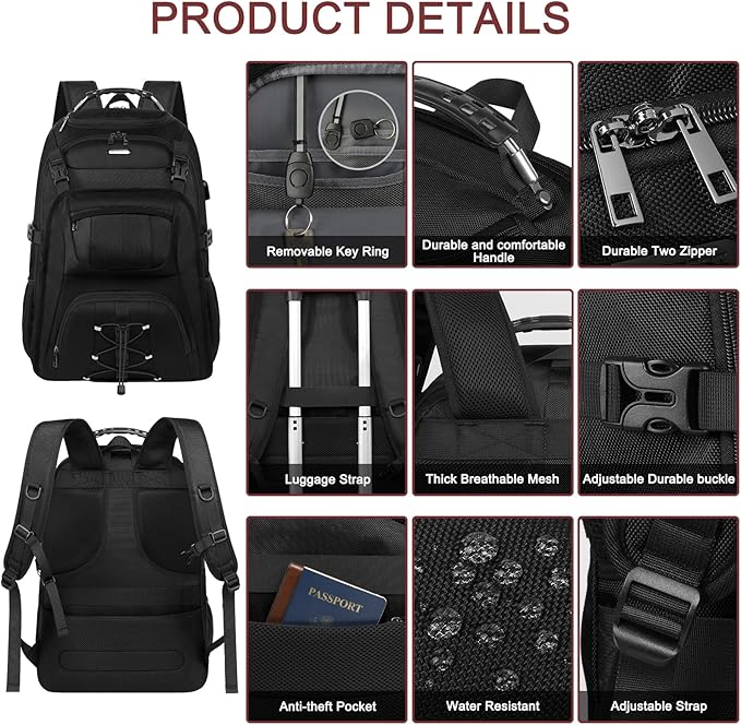 Extra Large Laptop Backpack for Travel, College & Work, TSA Friendly Commuter Gaming Bag with USB Charging Port, Compatible with PS5/PS5 Pro/PS5 Slim, Fit 15-18.4 inch laptop, 21.7x15.9x10.2