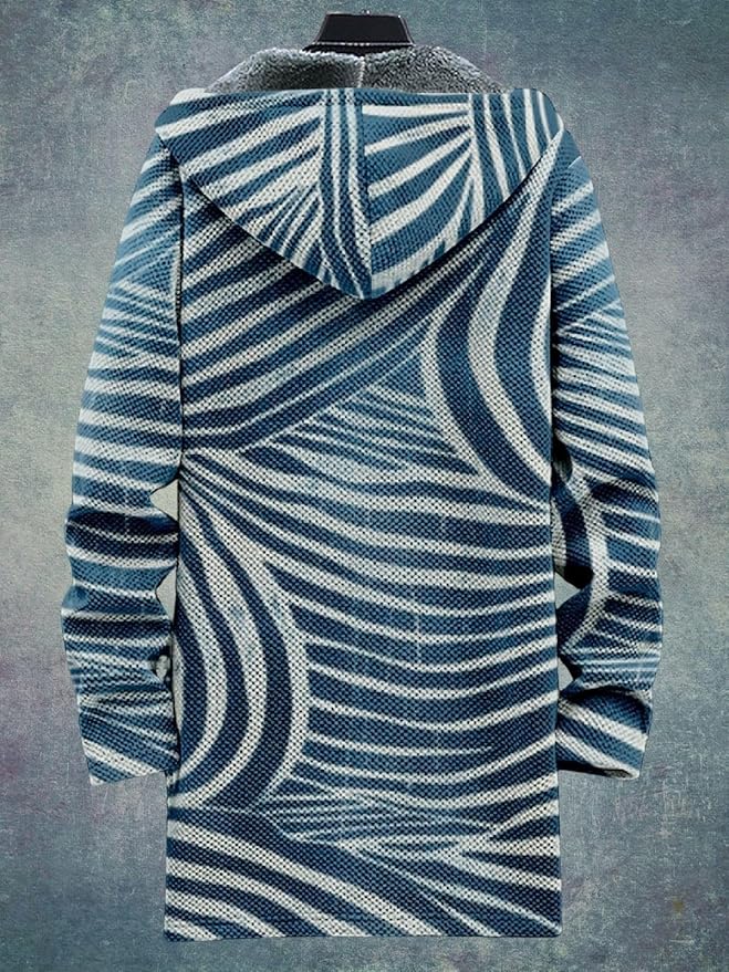 2025 Men's Ethnic Pattern Hooded Jacket Long Cardigan Hoodies Full Zip Vintage Knitted Zipper Coat with Pocket