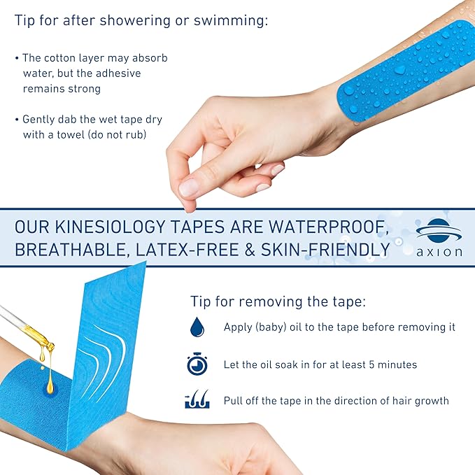 axion Kinesiology Tapes PRECUT Blue Beige | 50 Pre-Cut Sport Tape Strips 10x2 in | Waterproof • Skin-Friendly • Elastic | Kinesiology Tapes Ideal for Sports