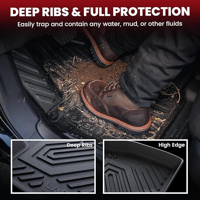 LASFIT Floor Mat&Cargo Backrest Mat for (only Fit 7 Seats Standard) Ford 2025 2026 Expedition & Lincoln Navigator(only Adapt 2row Bucket seat),Fit 100% TPE Easy Clean Floor Liners,Full Set,Black