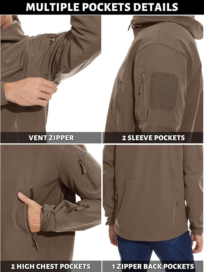 TACVASEN Men's Special Ops Military Tactical Soft Shell Winter Warm Fleece Lined Jacket Rain Hood Coat Hiking Snowboard