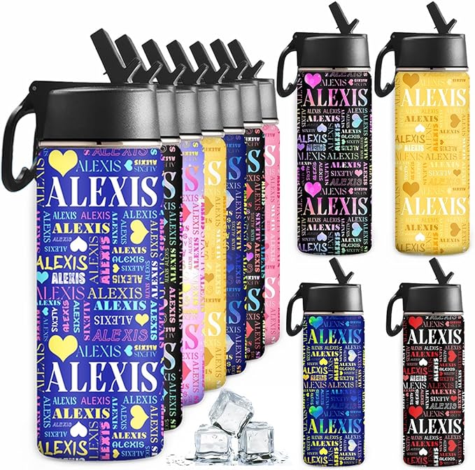VIPOPSA Personalized Waterbottle For Kids Custom Kids Bottle With Straw Lid Cups,Gifts For Girls Boys Sports Bottle 18oz