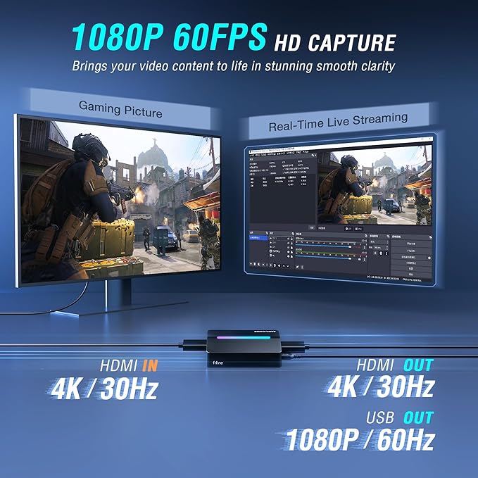 Fifine AmpliGame Video Capture Card, HD 1080 60fps for Audio Video, Gaming, Live Streaming, 4K HDMI to USB Capture Card Compatible with PS4/Windows/Mac OS/Switch/Xbox-V3