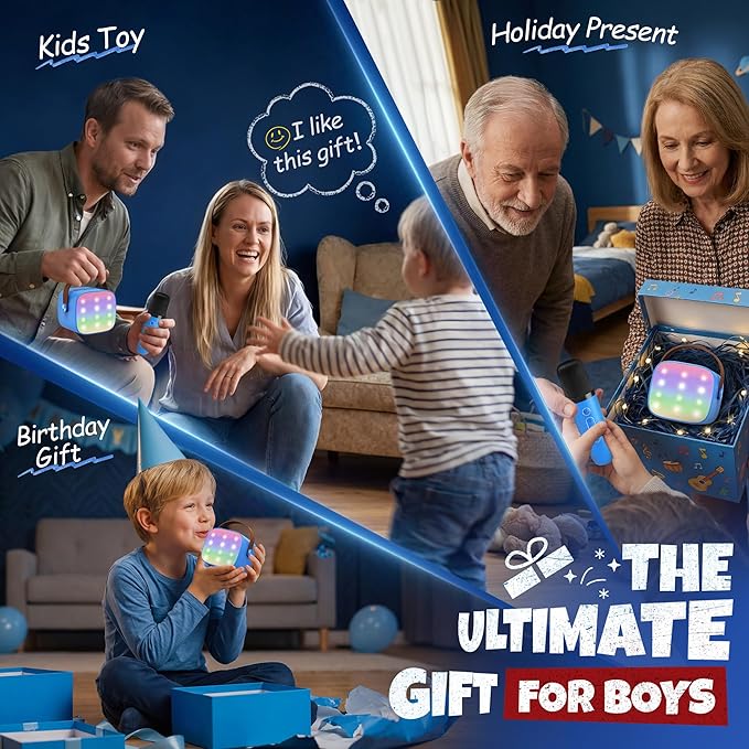 YLL Mini Karaoke Machine for Kids Adults, Portable Bluetooth Speaker with 2 Wireless Microphones, Birthday Gifts Toys for Girls Boys Ages 3, 4, 5, 6, 7, 8, 9,10,11,12+ Years Old Toddler (Royal-Blue)