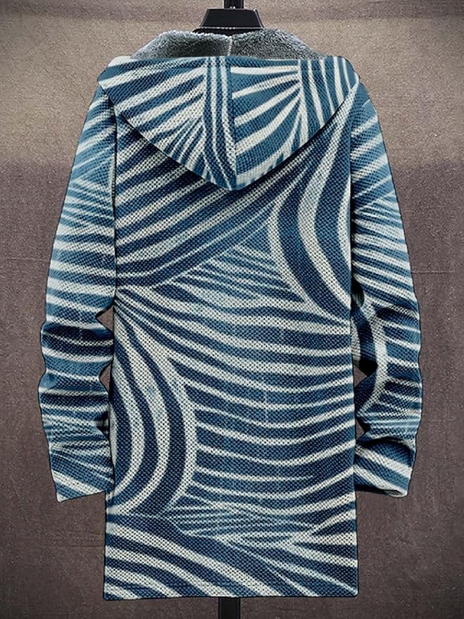 2025 Men's Ethnic Pattern Hooded Jacket Long Cardigan Hoodies Full Zip Vintage Knitted Zipper Coat with Pocket