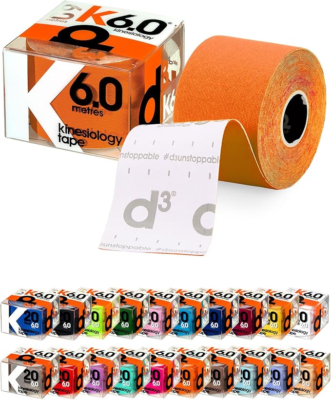 d3 K6.0 Kinesiology Tape - 2in x 20ft Orange (1 Roll) Latex-Free Hypoallergenic Joint Muscle Sports Medical Injury Support