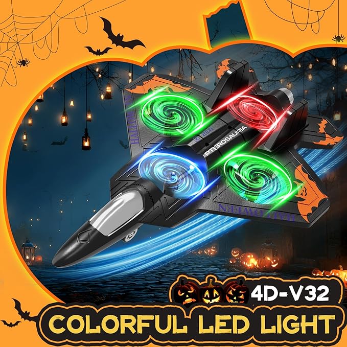 4DRC V32 Halloween Toys Foam Remote Control Airplanes RC Planes for Kids Adults, RC Airplane Fighter Jet with Light, Halloween Decorations Outdoor Airplane Toy Gifts for Kids Boys