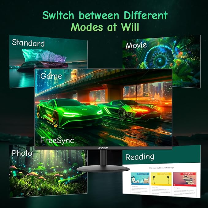 SANSUI Computer Monitor 24 inch Eye Care 1080P Display HDMI,VGA Ports with 178° Viewing Angle/Frame-Less/Tilt/VESA Compatible for Office and Home