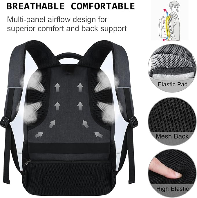 Laptop Backpack,Business Travel Anti Theft Slim Durable Laptops Backpack with USB Charging Port,Water Resistant College Computer Bag for Women & Men Fits 15.6 Inch Laptop and Notebook - Black