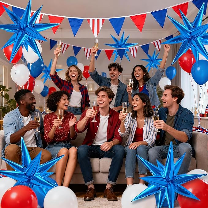 Blue Balloons Foil Star Ballons Explosion Mylar Baloons Large Spike Balloon Photo Backdrops Party Decoration for Birthday Gender Reveal Graduation Wedding Anniversary Bachelorette Halloween Christmas