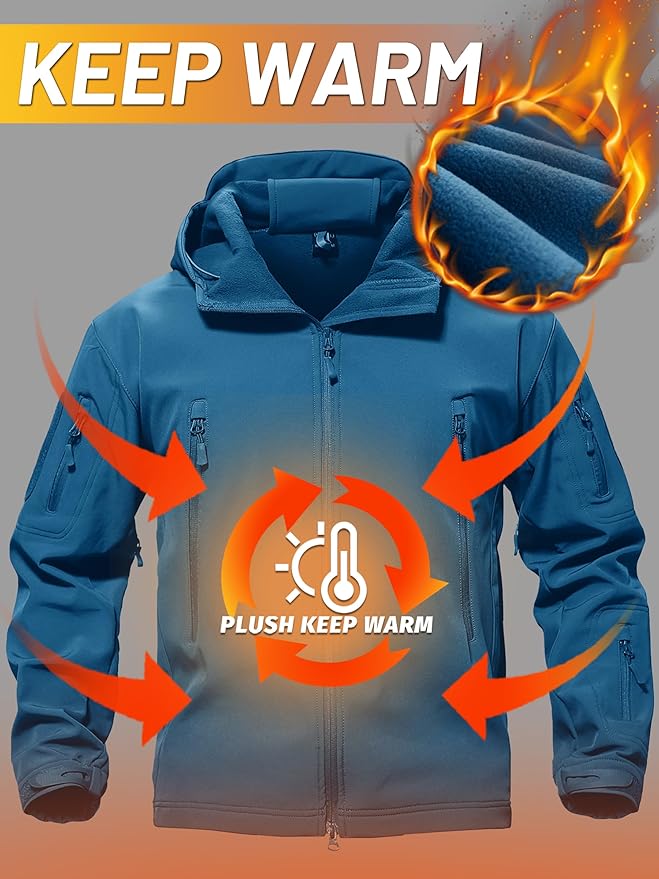 TACVASEN Men's Special Ops Military Tactical Soft Shell Winter Warm Fleece Lined Jacket Rain Hood Coat Hiking Snowboard